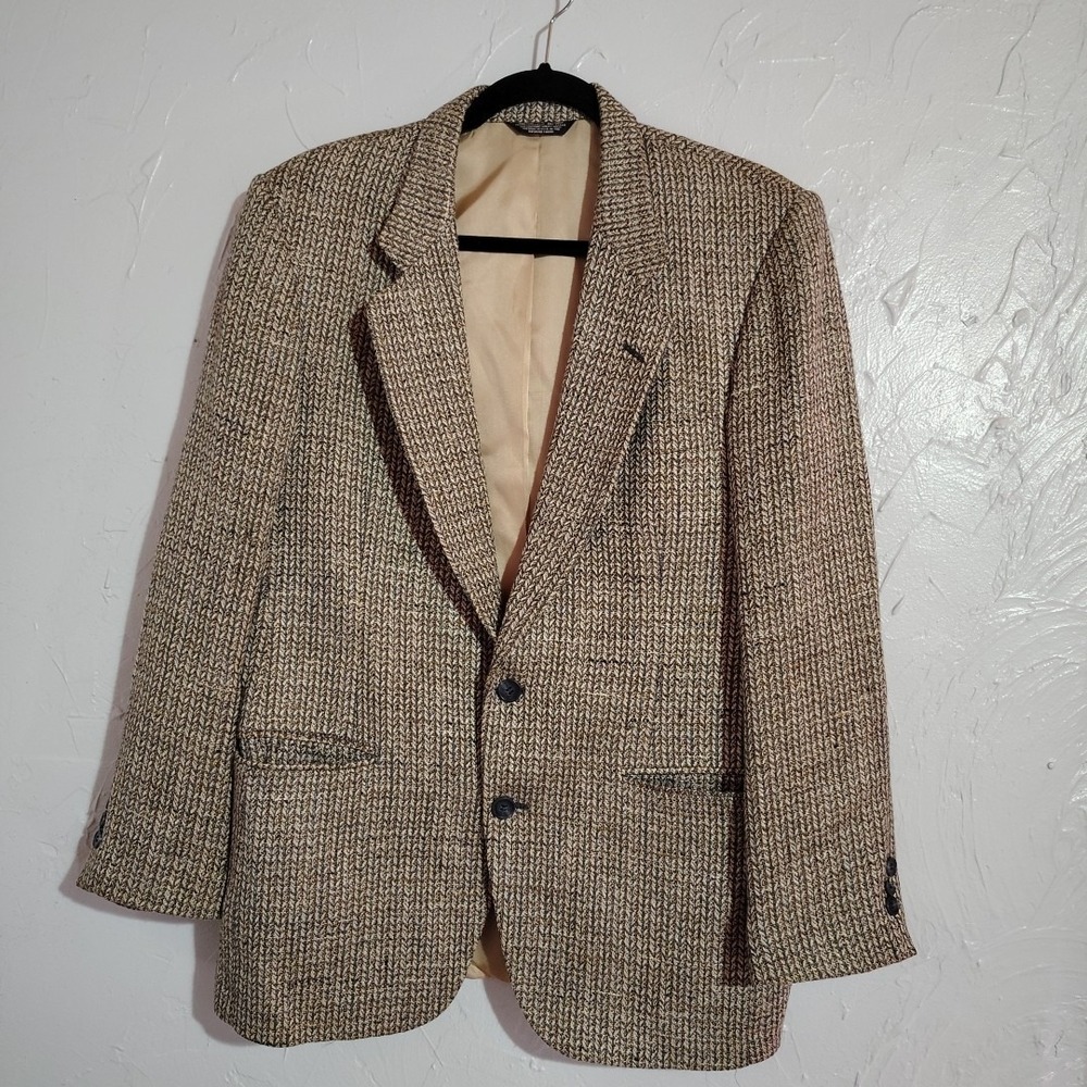 Pierre Cardin Wool Sport Coat Men Brown Tweed Blazer 40 Tailored USA Herringbone